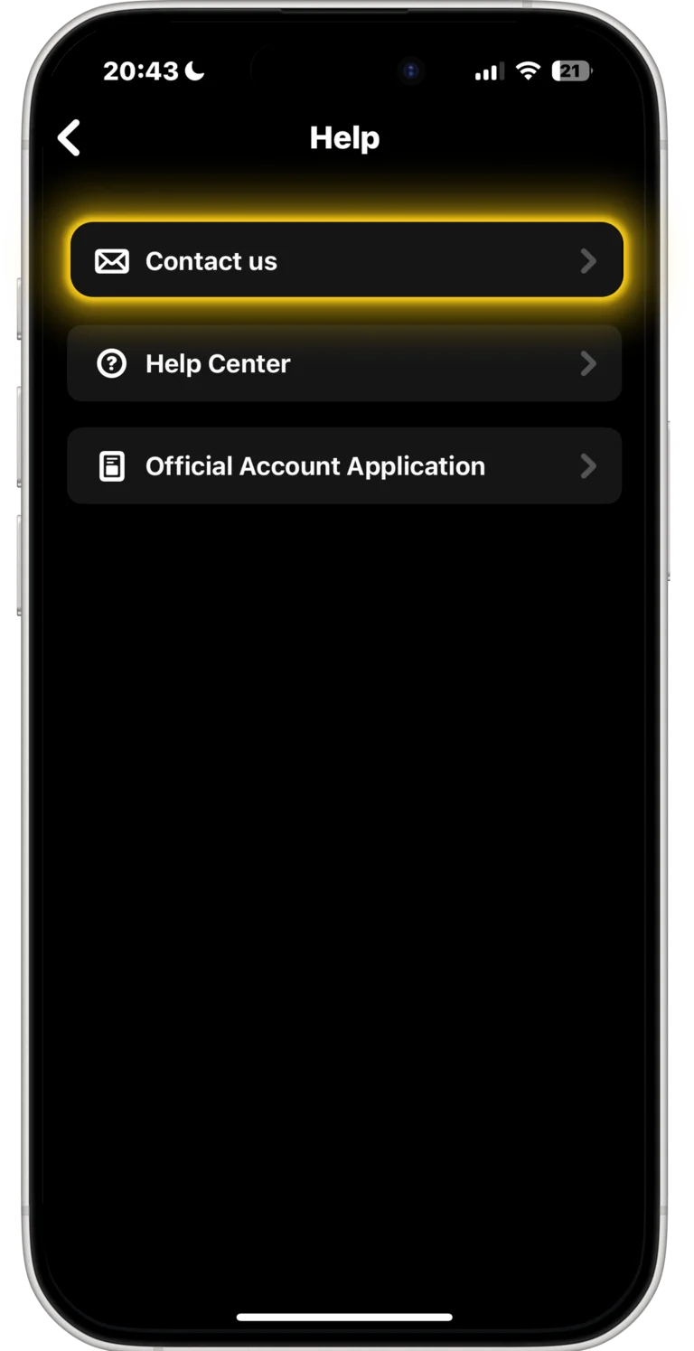 BeReal Help screen — tap Contact us